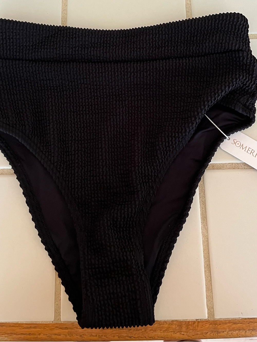 Aruba Somerfield Swim Black High-Waist Textured Bikini Bottom